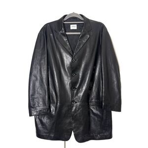 Armani Collezioni Jacket Mens 44 Black Leather Butter Soft Mid Length Button Up